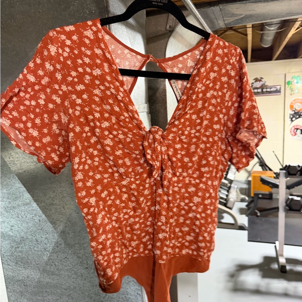 Abercrombie & Fitch Floral Orange Tie-Front Bodysuit